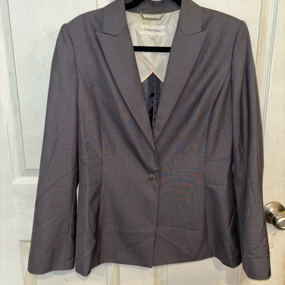 Calvin Klein Size 8 One Metal Turn Closure   Jacket Lined Casual Gray Lined